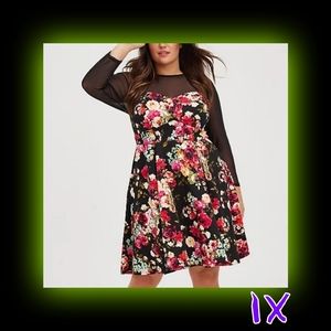 🔥 FIT & FLARE MINI DRESS - SCUBA FLORAL BLACK